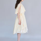 Cutout cape sleeve asymmetric silk trench coat vanila
