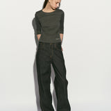 Asymmetrisches Hem Boot-Ausschnitt Top