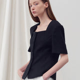 Square neck half sleeves tweed jacket - fasfas