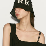 Logo knitted bucket hat black