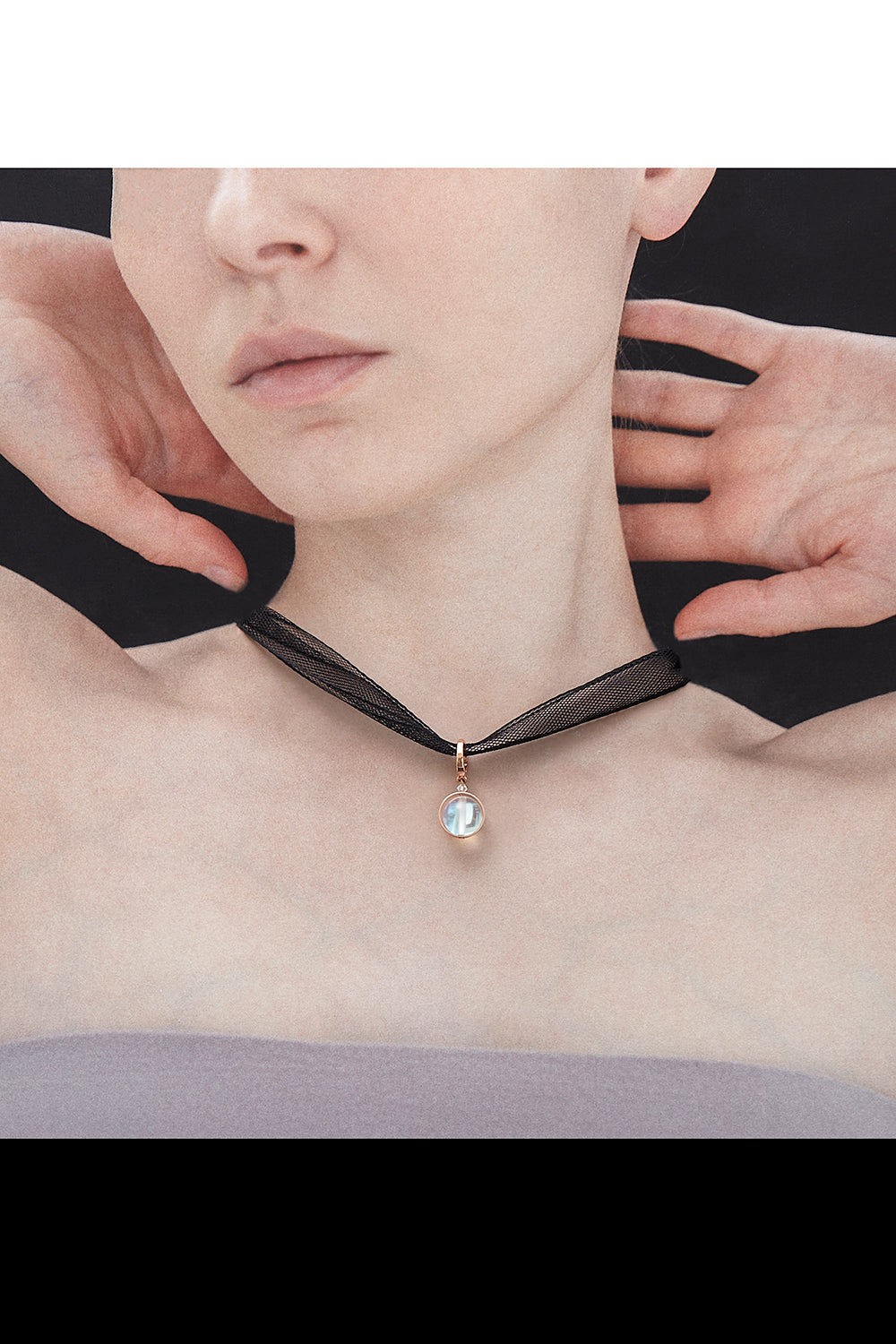 Moonstone mesh silk choker necklace - fasfas