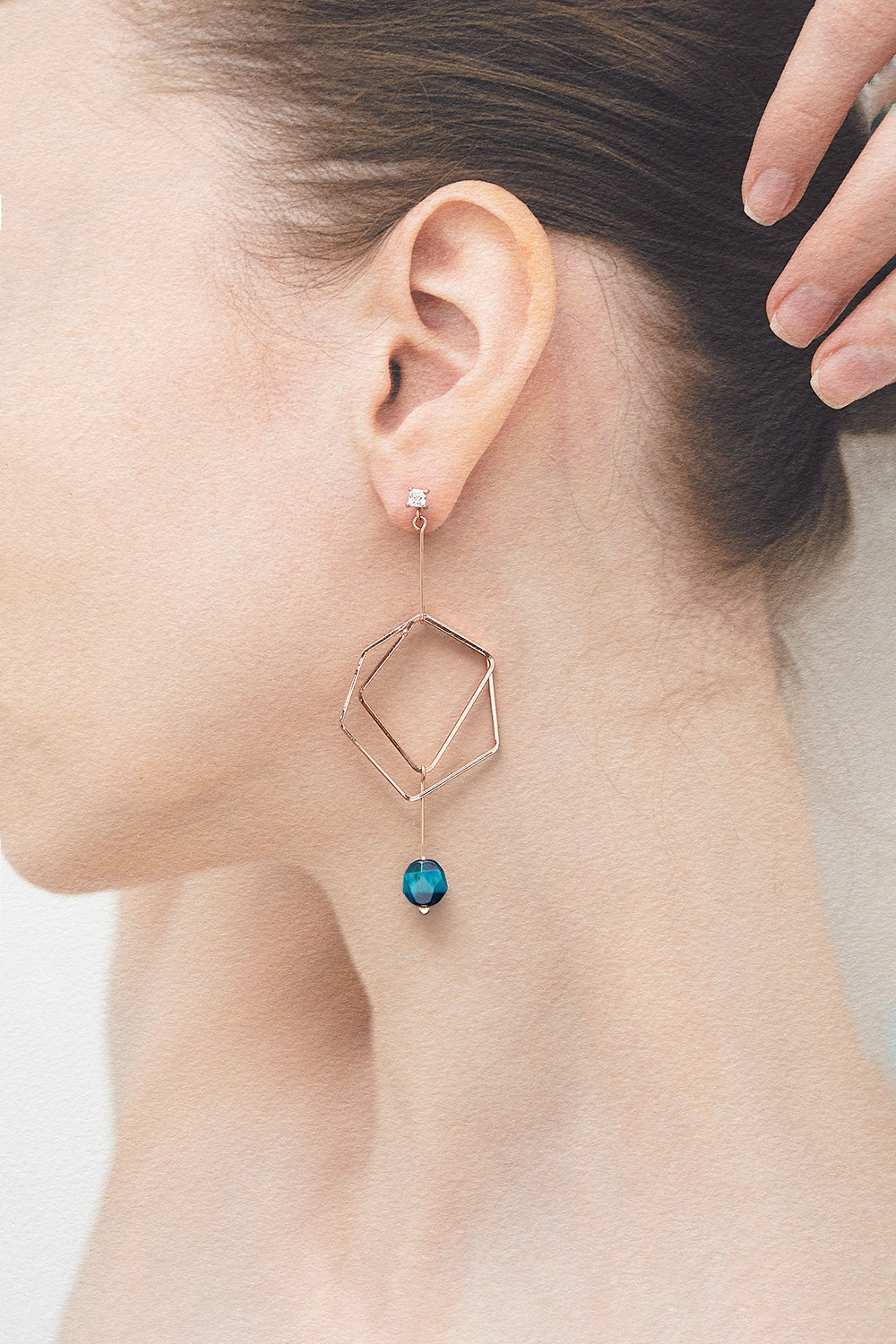 Blue tiger eyes hexagon earrings(clip-on earrings) - fasfas