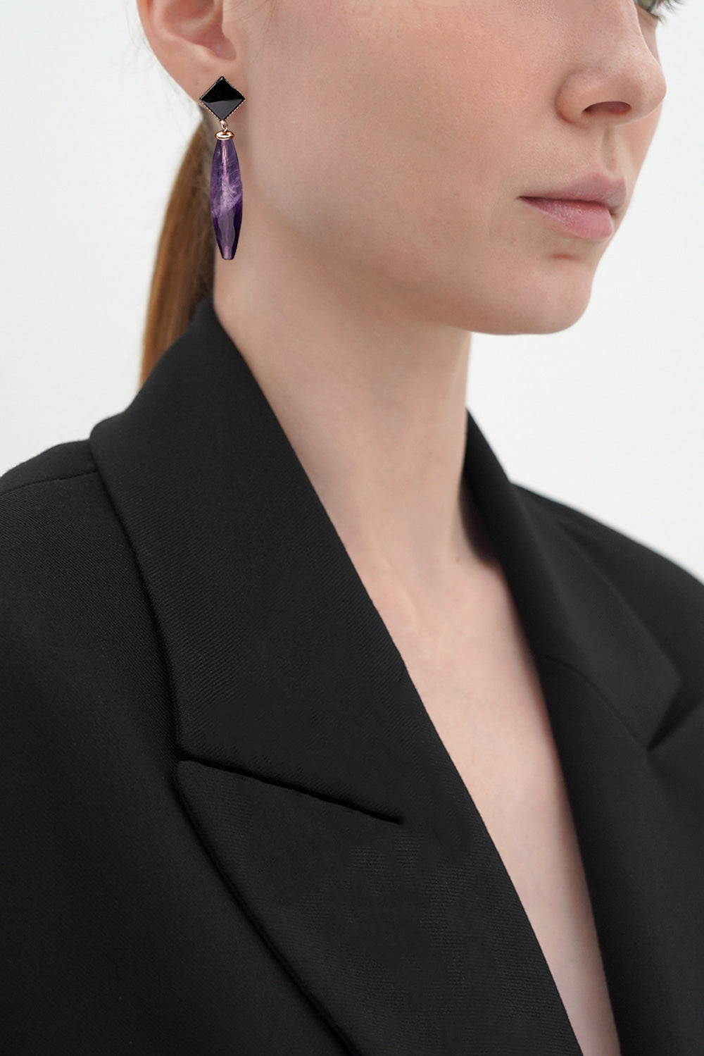Amethyst idiocracy earrings(clip-on earrings) - fasfas