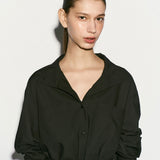 Funnel neck belted blouse black