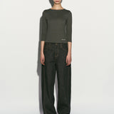 Asymmetrisches Hem Boot-Ausschnitt Top