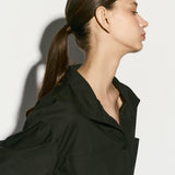 Funnel neck belted blouse black