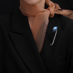 Blue crystal safety pin brooch - fasfas