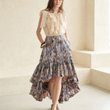 Ruffle tiered asymmetric long skirt purple