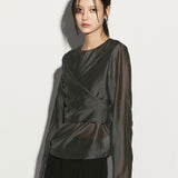 Tie wrap blouse charcoal
