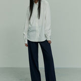 4 Colors elasticated waist straight leg trousers navy - fasfas