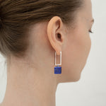 Lapis lazuli sqaure hoop earrings - fasfas