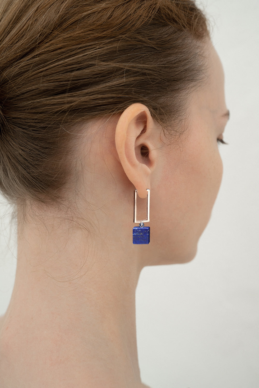 Lapis lazuli sqaure hoop earrings - fasfas