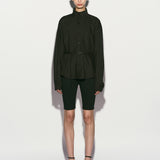 Funnel neck belted blouse black