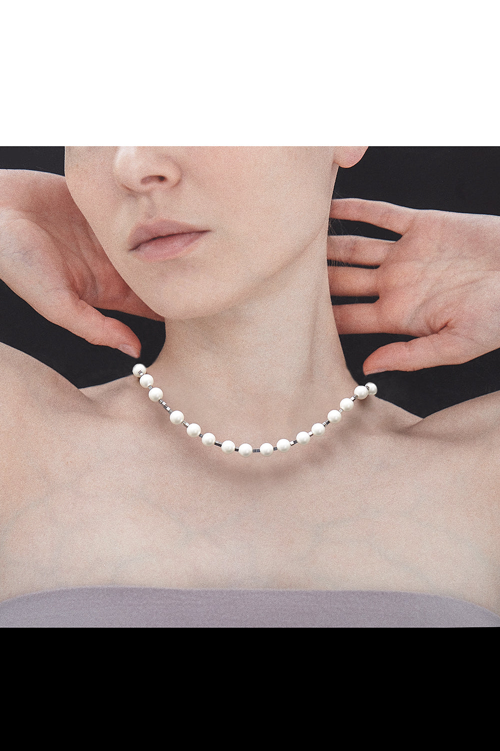 Somewhere between grey and white pearl necklace (8mm) [unisex] - fasfas