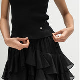 Cotton & Silk tiered mini skirt in black