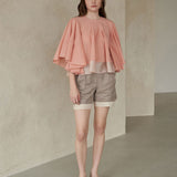 Cape sleeve pintucked blouse