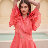 Layered sleeve wrap style asymmetric peplum blouse