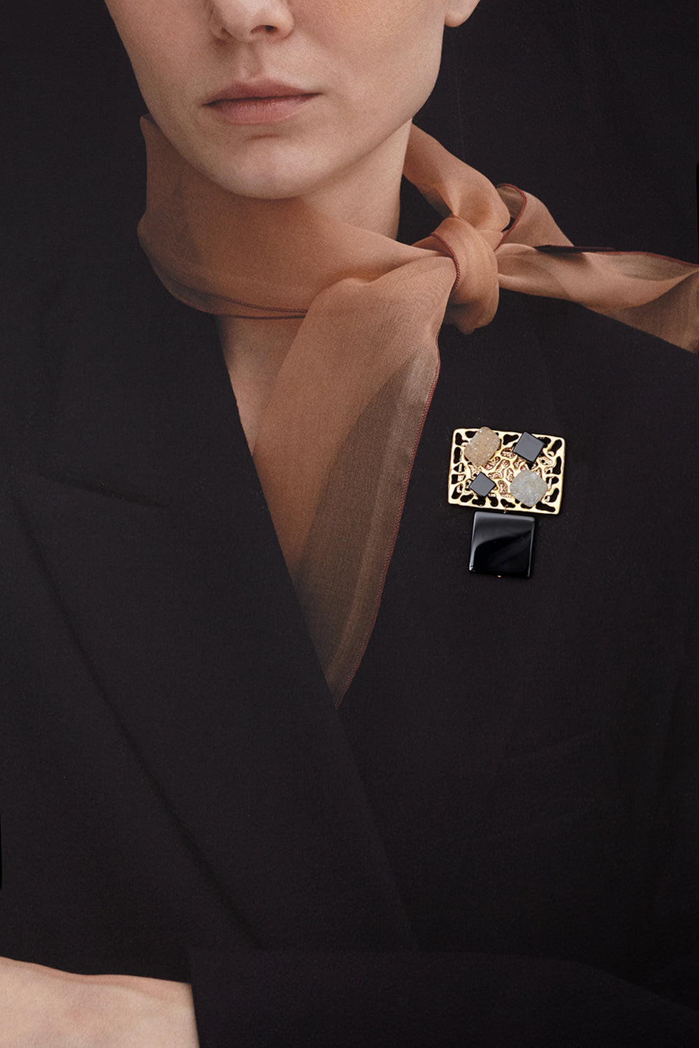 Druzy agate modernity brooch beige - fasfas