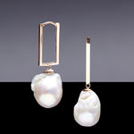 Baroque pearl square hoop earrings - fasfas