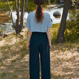 Knot front netted cropped cardigan sky blue
