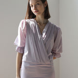 Bauchfreies Wickelbluse mit Puffärmeln