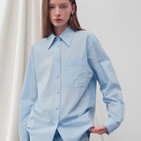 Embroidered stripe pocket shirt sky blue - fasfas