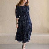 Flower pattern lovely dress navy