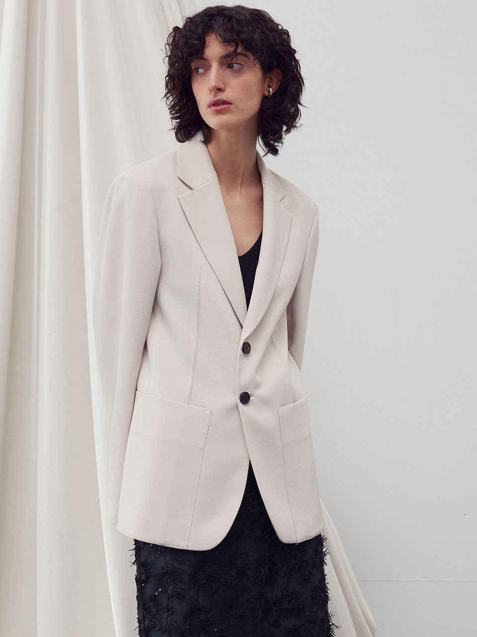 Twill blazer jacket cream - fasfas