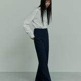 4 Colors elasticated waist straight leg trousers navy