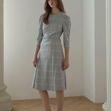 Gaun midi sulaman garis h biru langit gelap