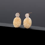Oval beige druzy agate earrings(clip-on-option) - fasfas
