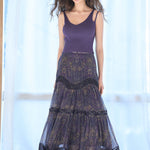 A-line silk tiered long skirt - fasfas