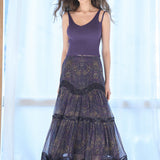 A-line silk tiered long skirt - fasfas