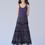 A-line silk tiered long skirt - fasfas