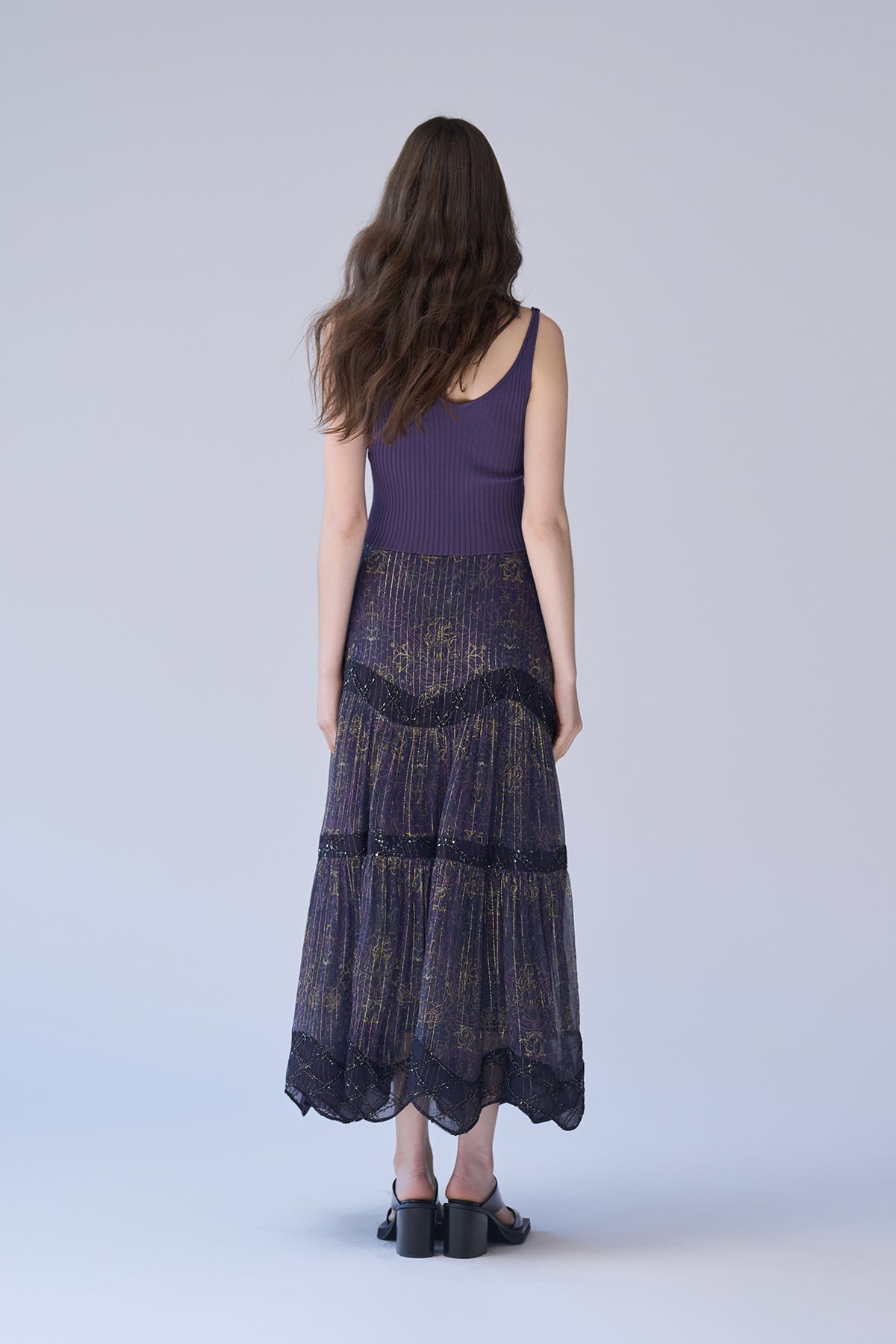 A-line silk tiered long skirt - fasfas