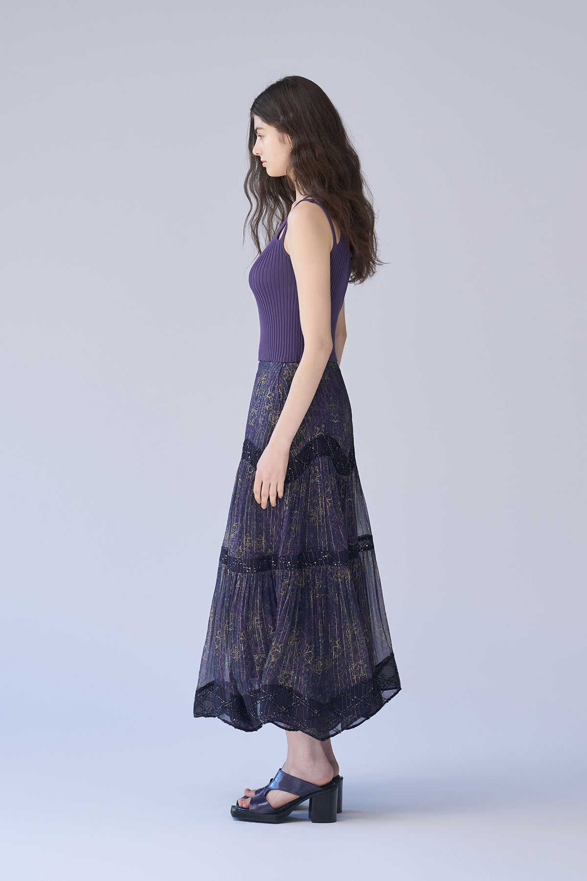 A-line silk tiered long skirt - fasfas