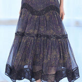 A-line silk tiered long skirt