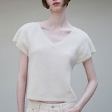 Alpaca wool blend v neck top ivory - fasfas