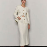 Alpaca wool blended boucle tweed maxi skirt ivory - fasfas