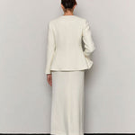 Alpaca wool blended boucle tweed maxi skirt ivory - fasfas