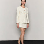 Alpaca wool blended boucle tweed mini skirt ivory - fasfas