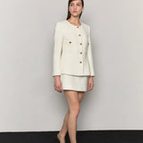 Alpaca wool blended boucle tweed mini skirt ivory - fasfas