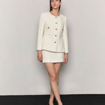 Alpaca wool blended boucle tweed mini skirt ivory - fasfas