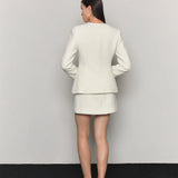 Alpaca wool blended boucle tweed mini skirt ivory - fasfas