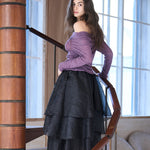 Asymmetric 3-tiered long skirt black - fasfas