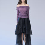 Asymmetric 3-tiered long skirt black - fasfas