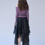 Asymmetric 3-tiered long skirt black - fasfas