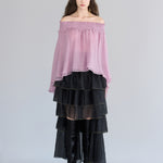 Asymmetric 5-tiered long skirt black - fasfas