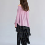 Asymmetric 5-tiered long skirt black - fasfas
