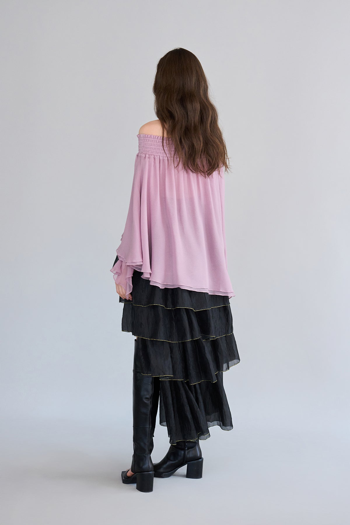 Asymmetric 5-tiered long skirt black - fasfas